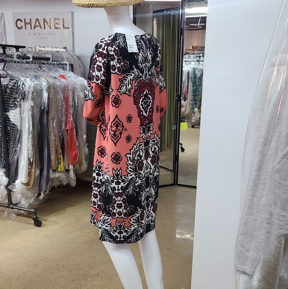 NWT H&M Printed Long Sleeve Dress.Black /White/Coral - Picture 10 of 12